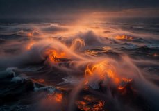 Dynamic Glowing Orange Ocean Fog